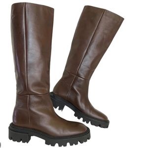 NWT Zara Knee High Lug Sole Italian Leather Boots